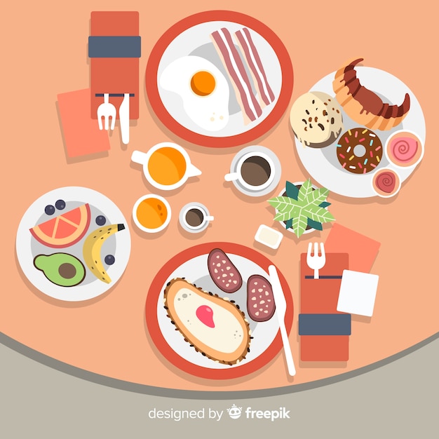 Top view of modern restaurant table with flat design