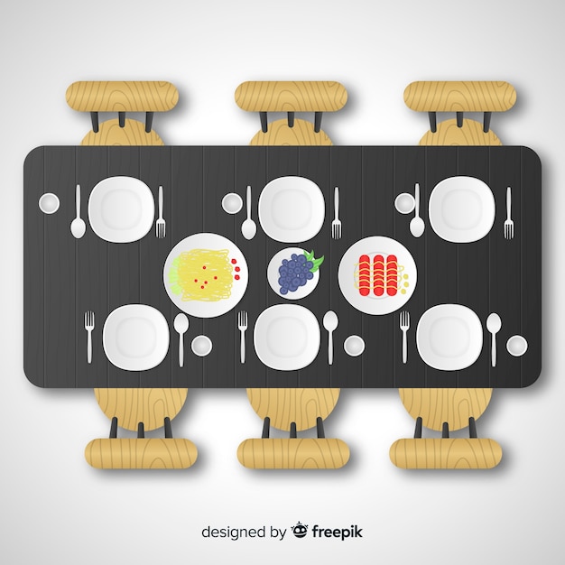 Free vector top view of modern restaurant table with flat design