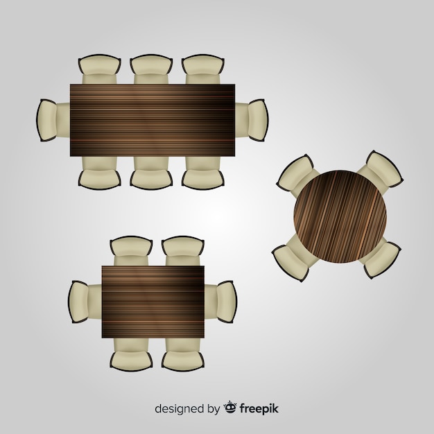 무료 벡터 현실적인 디자인으로 빈 레스토랑 테이블의 상위 뷰