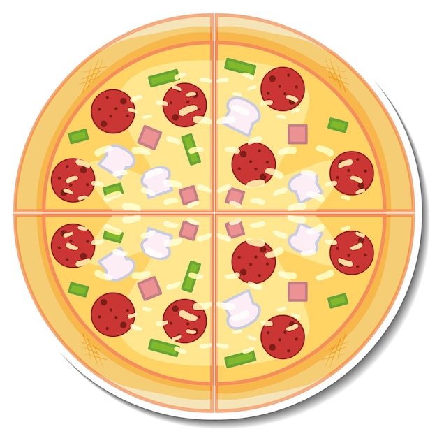 Вид сверху стикер итальянской пиццы на белом фоне