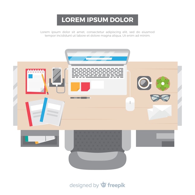 無料ベクター プロフェッショナルなオフィスデスクのトップビュー