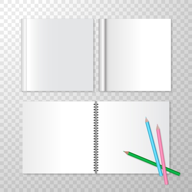 Free vector top view opened notebooks on spiral bound and square closed book