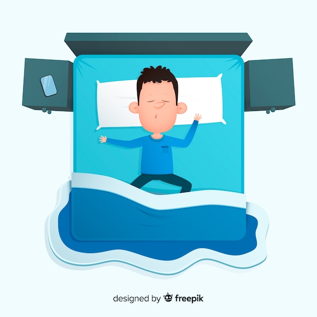 Free vector top view person sleeping in bed