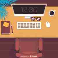 Free vector top view of professional office desk with flat design