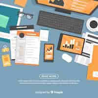 Free vector top view of professional office desk with flat design