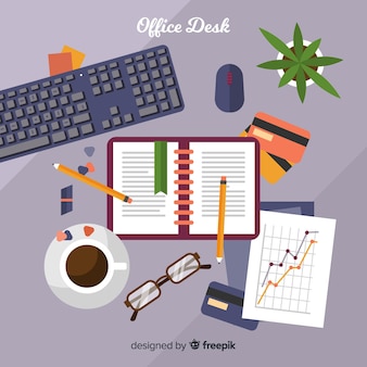 Top view of professional office desk with flat design