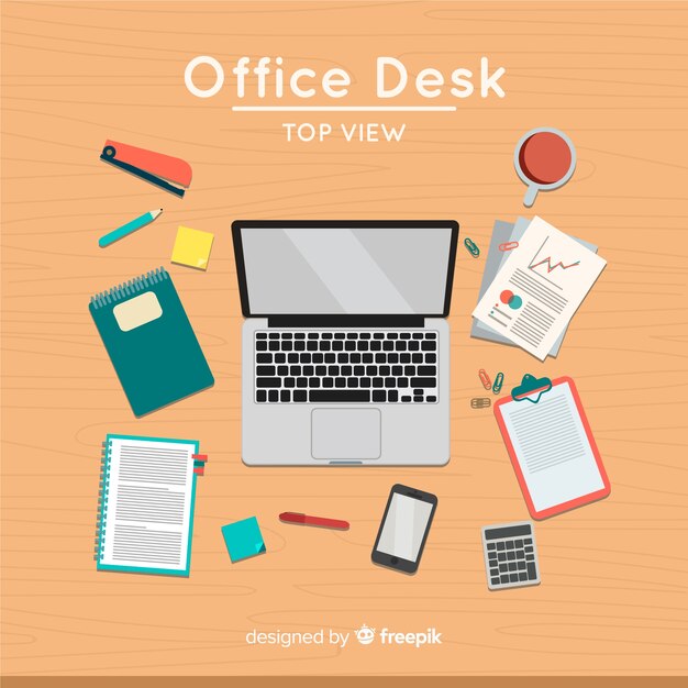 Top view of professional office desk