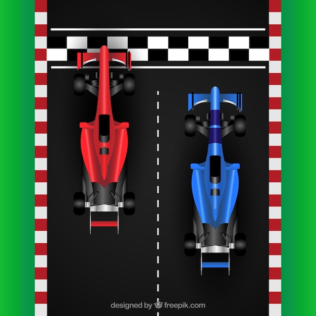 Free vector top view of realistic formula 1 car at finish line