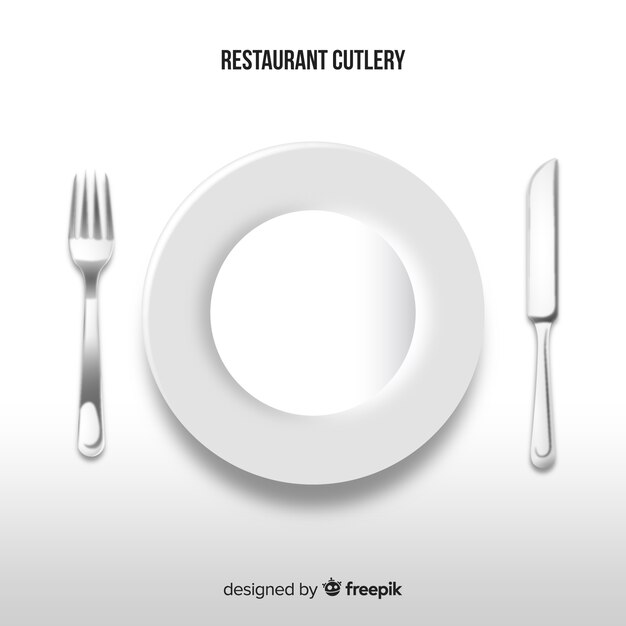 現実的なデザインのレストランカトラリーのトップビュー