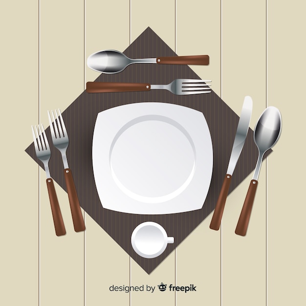 Free vector top view of restaurant cutlery with realistic design