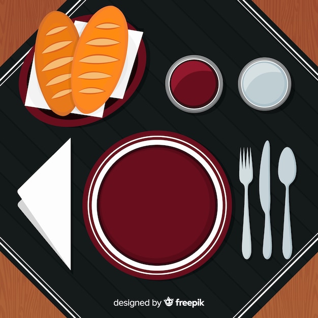 Top view of restaurant table with flat design