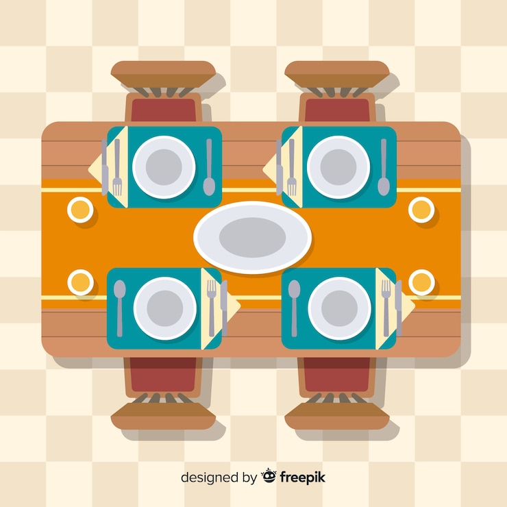 Free Vector top view of restaurant table with flat design