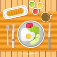 Free vector top view of restaurant table with flat design