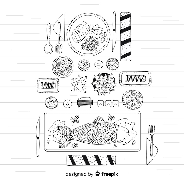 Free Vector top view of seafood dishes on restaurant table