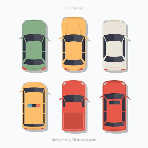 Free vector top view of six flat cars