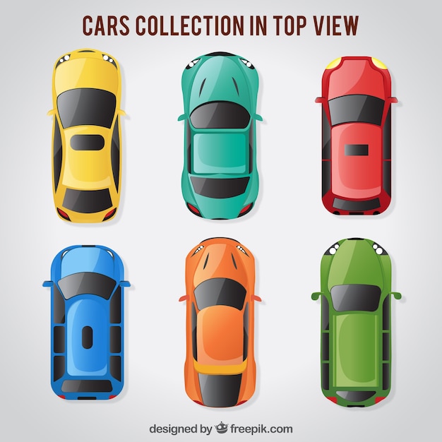 Free vector top view of six shiny cars