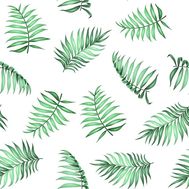 Topical palm leaves on seamless pattern for fabric texture. Vector illustration.