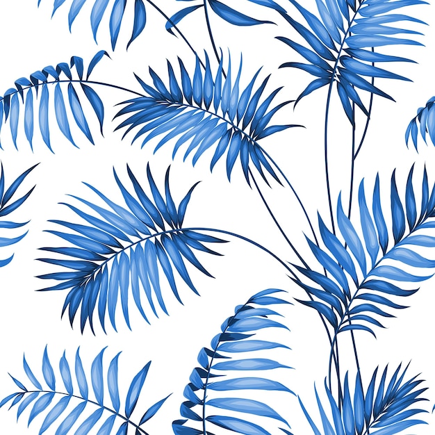 Free vector topical palm leaves on seamless pattern vector illustration