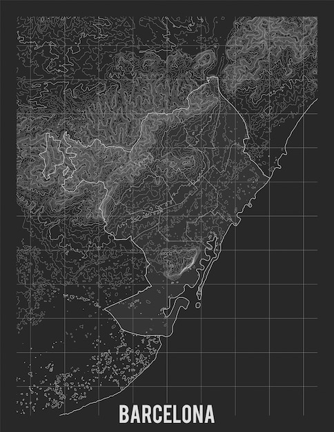 Free vector topographic map of barcelona