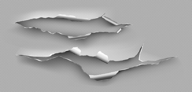 破れた穴、鋼板の不規則な亀裂。透明な背景に分離された金属の破れたエッジの現実的なモックアップを破る。切断または爆発による金属ページの破損