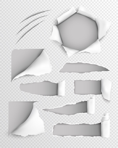 Free vector torn paper realistic transparent set