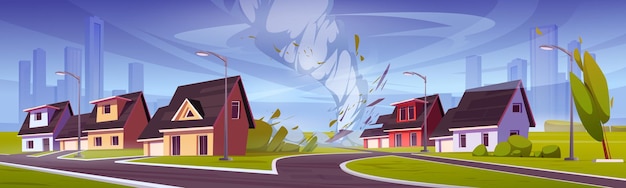 Vettore gratuito tornado si schianta in casa nel villaggio