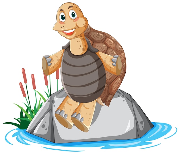Черепаха с коричневым панцирем сидит на камне