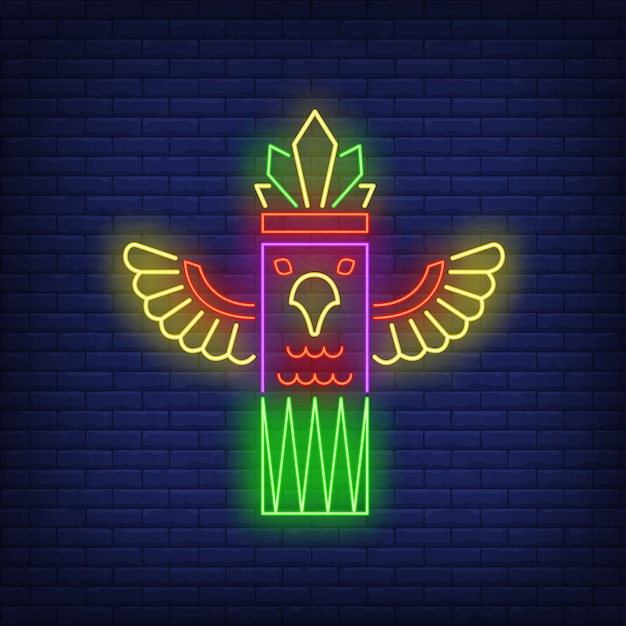 Totem pole with bird neon sign