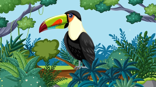 Toucan in lush tropical forest