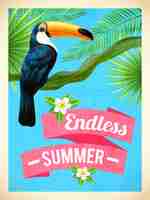 Free vector toucan summer vacation flat poster