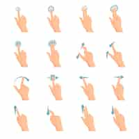 Free vector touch screen hand gestures flat colored icon series with arrows showing direction