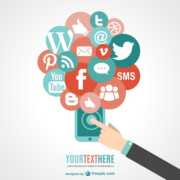 Touchscreen phone and social media icons