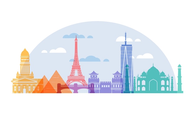 Tourism colorful landmarks skyline