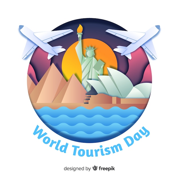 Free vector tourism day concept with landmarks