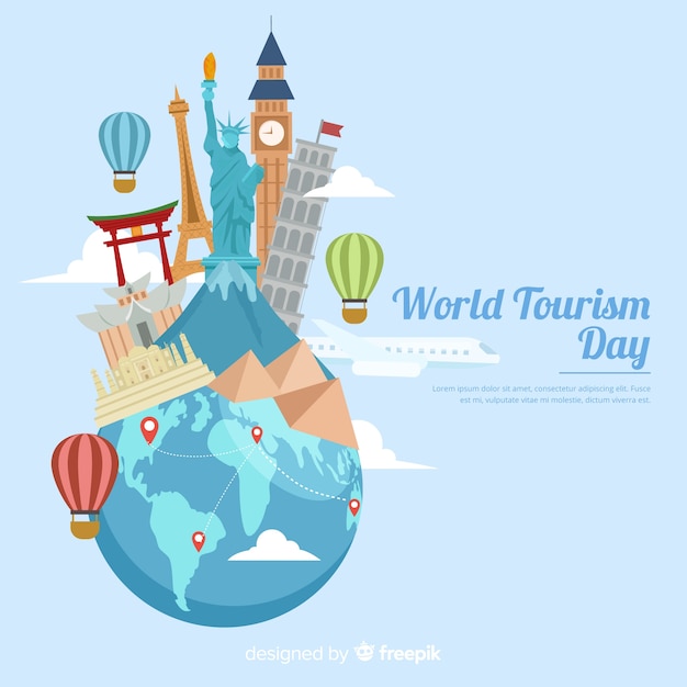 Free vector tourism day with landmarks and transport)