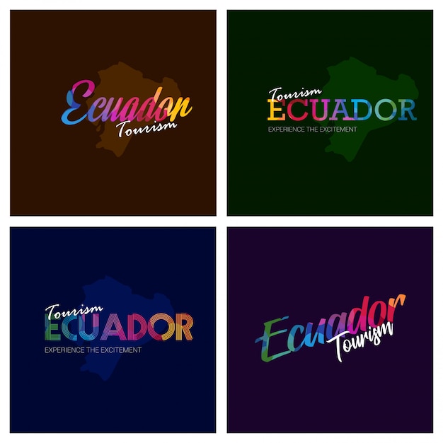 Tourism ecuador typography logo background set