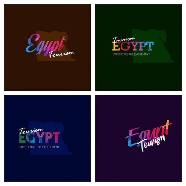 Free vector tourism egypt typography logo background set