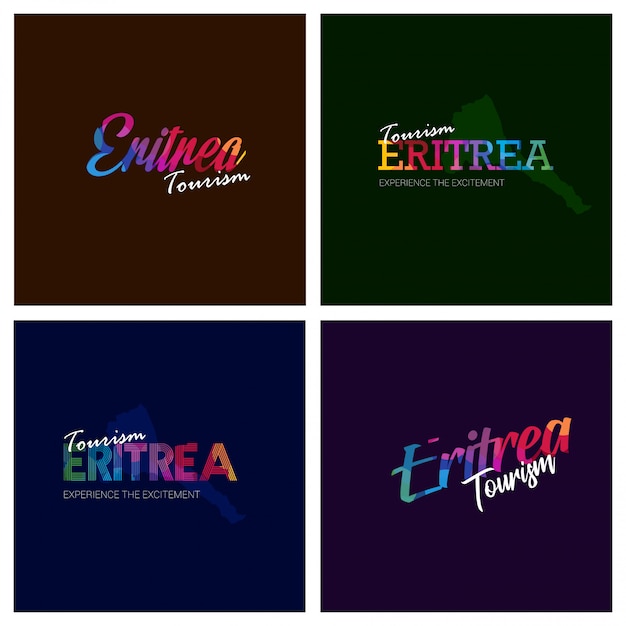 Vettore gratuito tipografia eritrea turismo logo set di sfondo