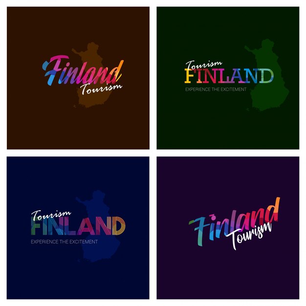 관광 핀란드 타이 포 그래피 로고 배경 세트