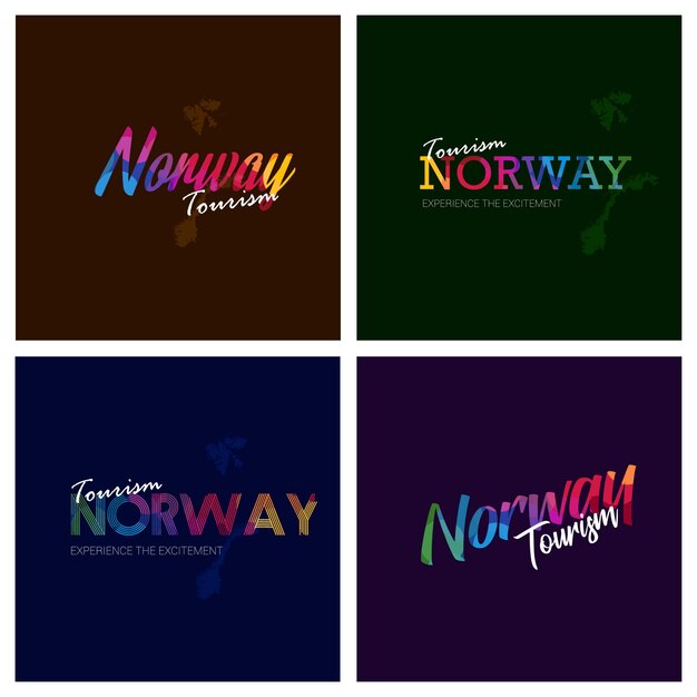 Туристическая Норвегия Типография Logo Фон набор