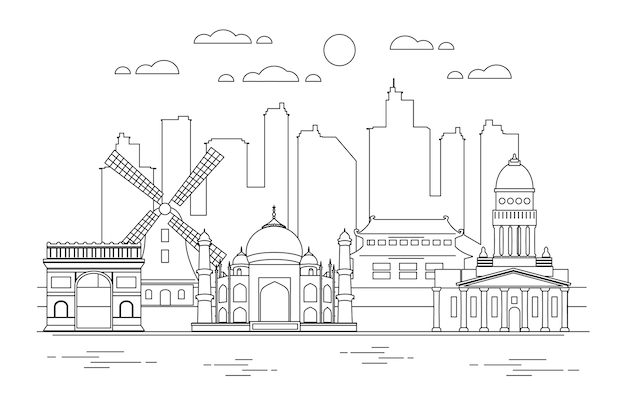 Tourism outline landmarks skyline