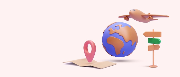 मुफ़्त वेक्टर tourism and travel concept in realistic style with planet map road sign airplane vector illustration