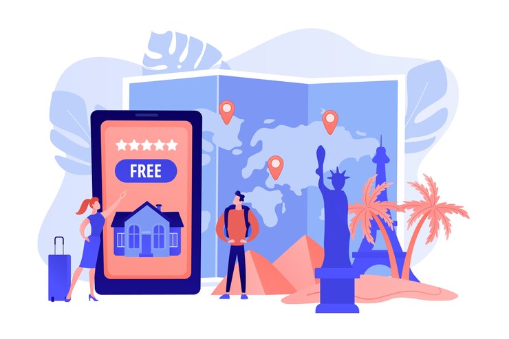 Free Vector tourist agency mobile app. worldwide sightseeing tours