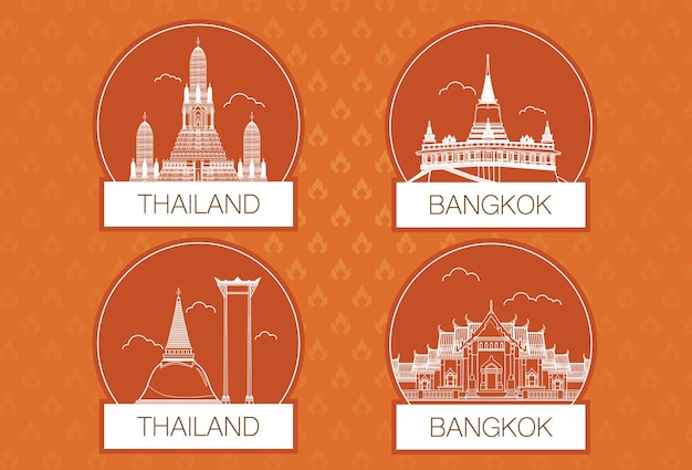 Free vector tourist attractions famous landmarks travel in thailand and tasting thai food on vacation asia travel destinations