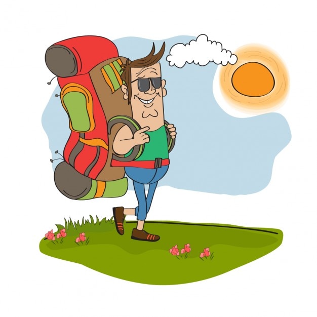 Free vector tourist man traveling with backpack