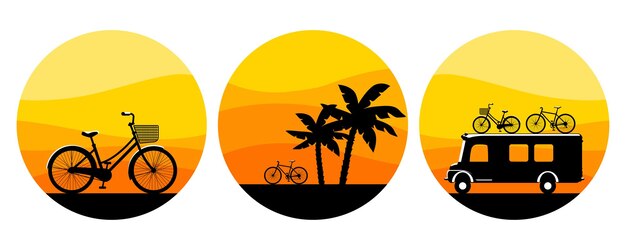 관광 시즌에는 사람들이 자전거를 타고 여행을 다니며 경치를 즐기며 드라이브를 즐깁니다. 평면 벡터 일러스트 레이 션 디자인