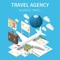 無料ベクター ビジネス旅行説明地図白い飛行機カレンダー スーツケース ベクトル図と観光旅行代理店等尺性色の概念