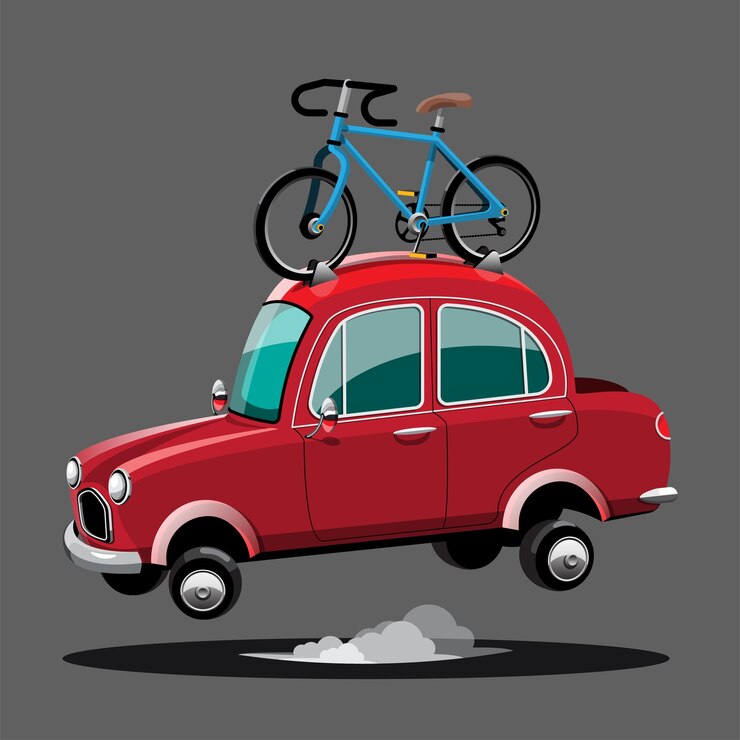 मुफ़्त वेक्टर tourists are equipped with equipment to carry bicycles on their cars to go on a scenic ride at tourist attractions. flat vector illustration design