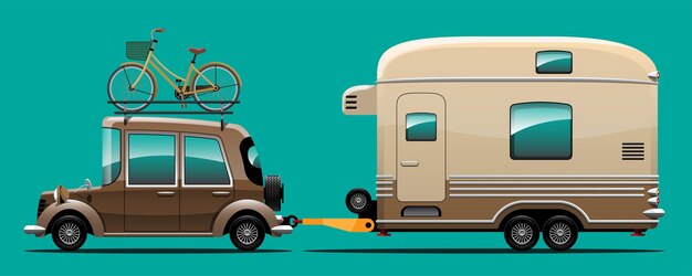 Tourists are equipped with equipment to carry bicycles on their cars to go on a scenic ride at tourist attractions. Flat vector illustration design