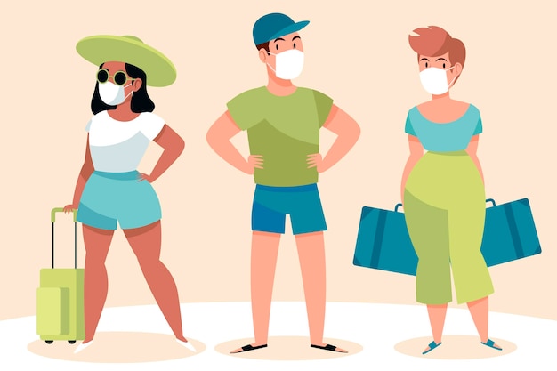 Free vector tourists wearing face masks